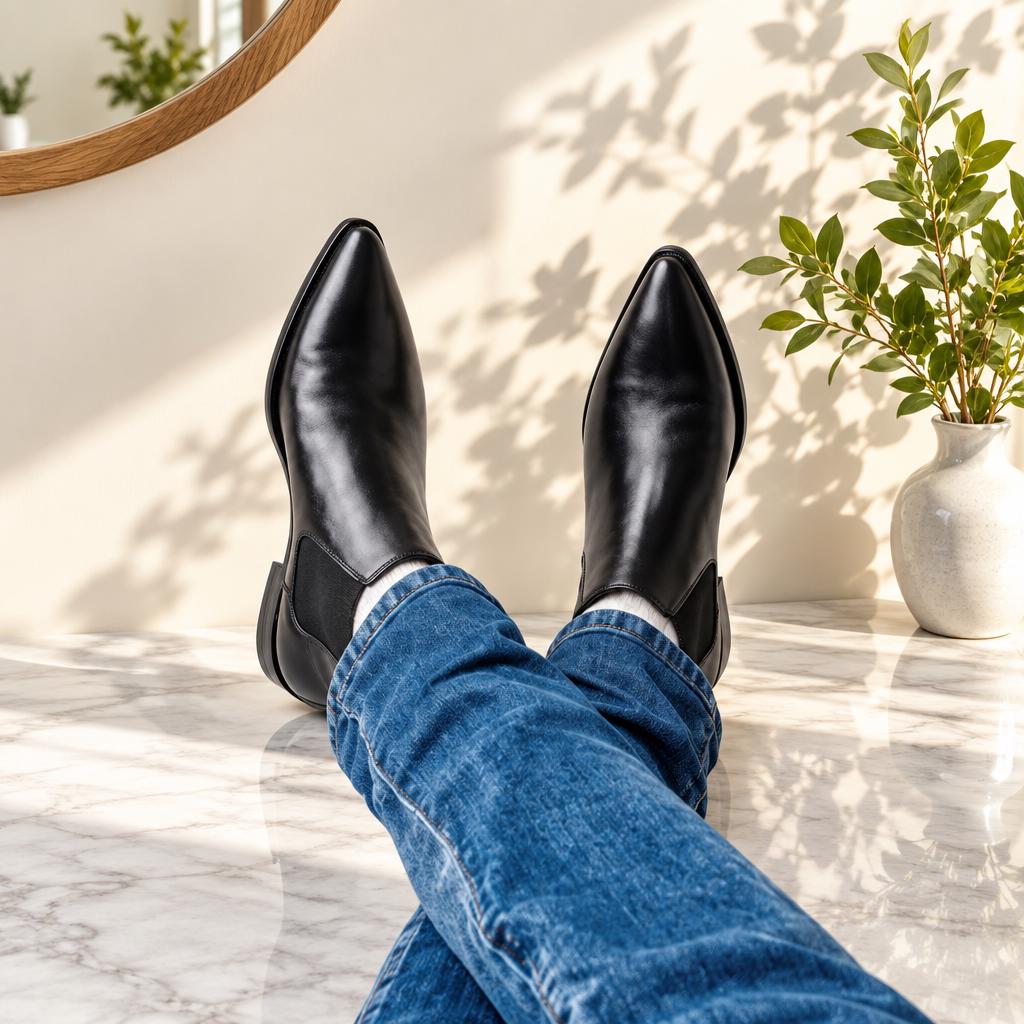 Handmade Mens Black Pointed Toe Chelsea Formal Boots Leather Ankle Boots For Men