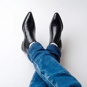 Handmade Mens Black Pointed Toe Chelsea Formal Boots Leather Ankle Boots For Men