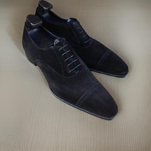 Handmade Men&#39;s Black Genuine Suede Leather Formal Oxford Dress Shoes For Men