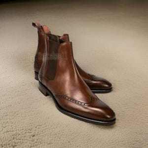 Handmade men brown boots, wingtip Chelsea boot for men, men leather boots