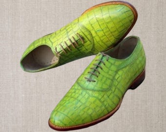 Bespoke Dress Shoes Pure Parrot Green Leather Oxford Lace up Formal/Dress Shoe
