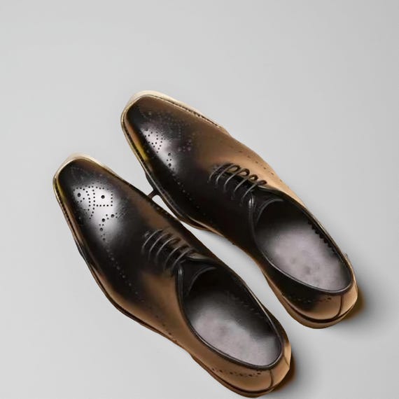 Handmade Men's Brogue Lace up Square Toe Dress Shoes, Real Leather Shoes