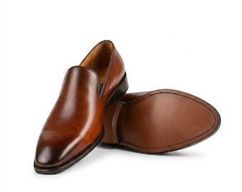 Handmade Mens Venetian Loafer Brown | Wholecut Slip On Leather Shoe | Minimalist Wedding Gift