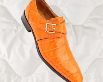 Neue Handgefertigte Orange Leder Single Monk Strap Formelle Schuhe