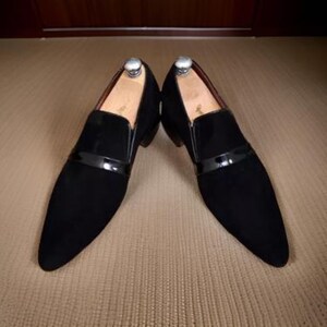 Handmade Men's Black Leather Suede Penny Loafer Shoes, Men Designer Dress Formal Luxury Shoes