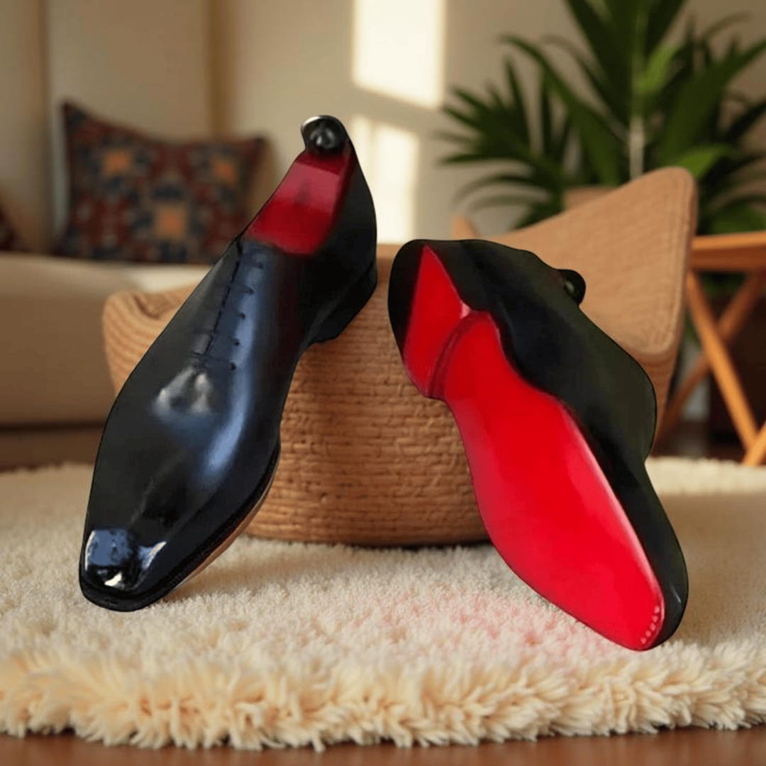 Handmade Black Leather Brogue Oxford Shoes: Red Sole Handmade Black Leather Brogue Oxford Shoes: Red Sole