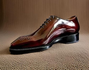 Handgemaakte donkerbruine leren oxford-schoenen voor heren
