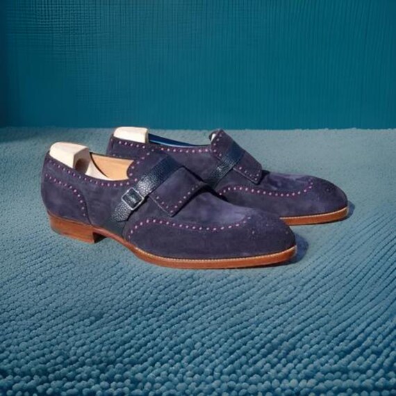 dark navy blue dress shoes Shop Navy Blue Leather Brogue Oxford Shoes