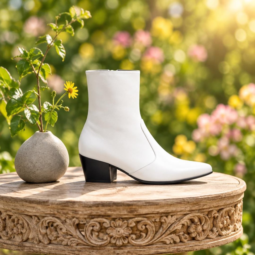 靴 Vintage High Cut Pointed Chelsea Boots Chelsea Boots Men's Pointed Toe White Personality Side Zipper Real