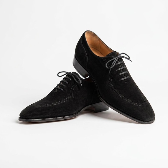 Handmade Black Suede Dress Shoes: Men's Lace-Up Formal Shoes