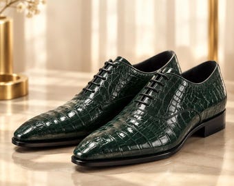 Mens Handmade Green Leather Lace Up Dress Shoes Formal Shoes