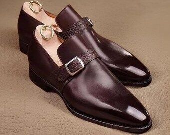 New Handmade Genuine Leather Single Monk Brown Formal Dress Shoes For Men