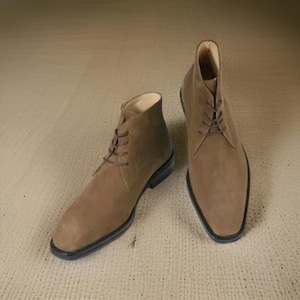 Firenze Atelier Men&#39;s Brown Suede Pointed Toe Lace-up Ankle Boots Chukka Boots