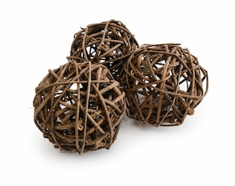 Natural Vine Balls for Animals, 3-Inch Chew Toy, Rabbit Guinea Pig Enrichment (3 Pack)