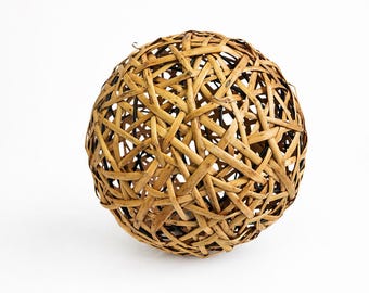 Large Rattan Decorative Ball, 10 Inch Woven Orb, Rustic Boho Bowl Filler Accent