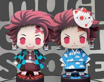 Dämonenjäger-Duo als Bastelset – 2 Anime-Figuren zum Selberbauen, druckbare PDF-Vorlagen, einfach zusammenzubauendes Papierspielzeug-Set