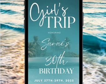 Invito per viaggio tra ragazze / Pianificatore di itinerario di viaggio / Programma del fine settimana / Modello Canva modificabile / Vacanza a Miami / Viaggio di compleanno tra ragazze /