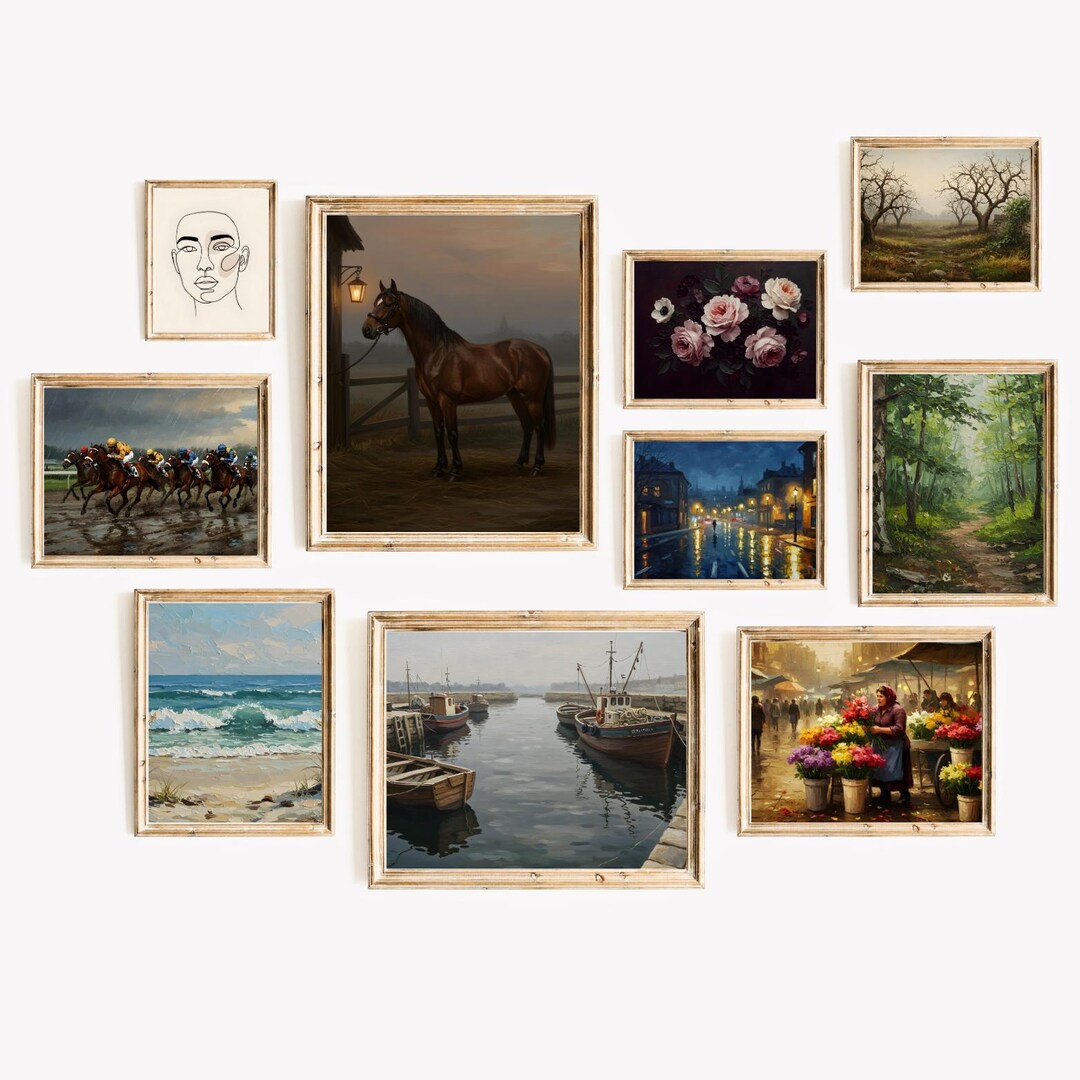 Vintage Gallery Wall Set of 10 Printable Art, Horses Harbor Beach ...