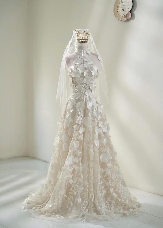 wedding dress a line halter MAHA | Flow A-line with neck Halter Wedding Dress | Halter