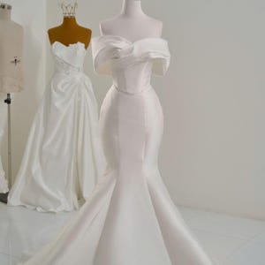 Modern Two-Piece Mikado Mermaid Wedding Gown, Off-Shoulder Wedding Dress, Detachable Skirt, Elegant Silhouette, custom any size, Lisa Bridal