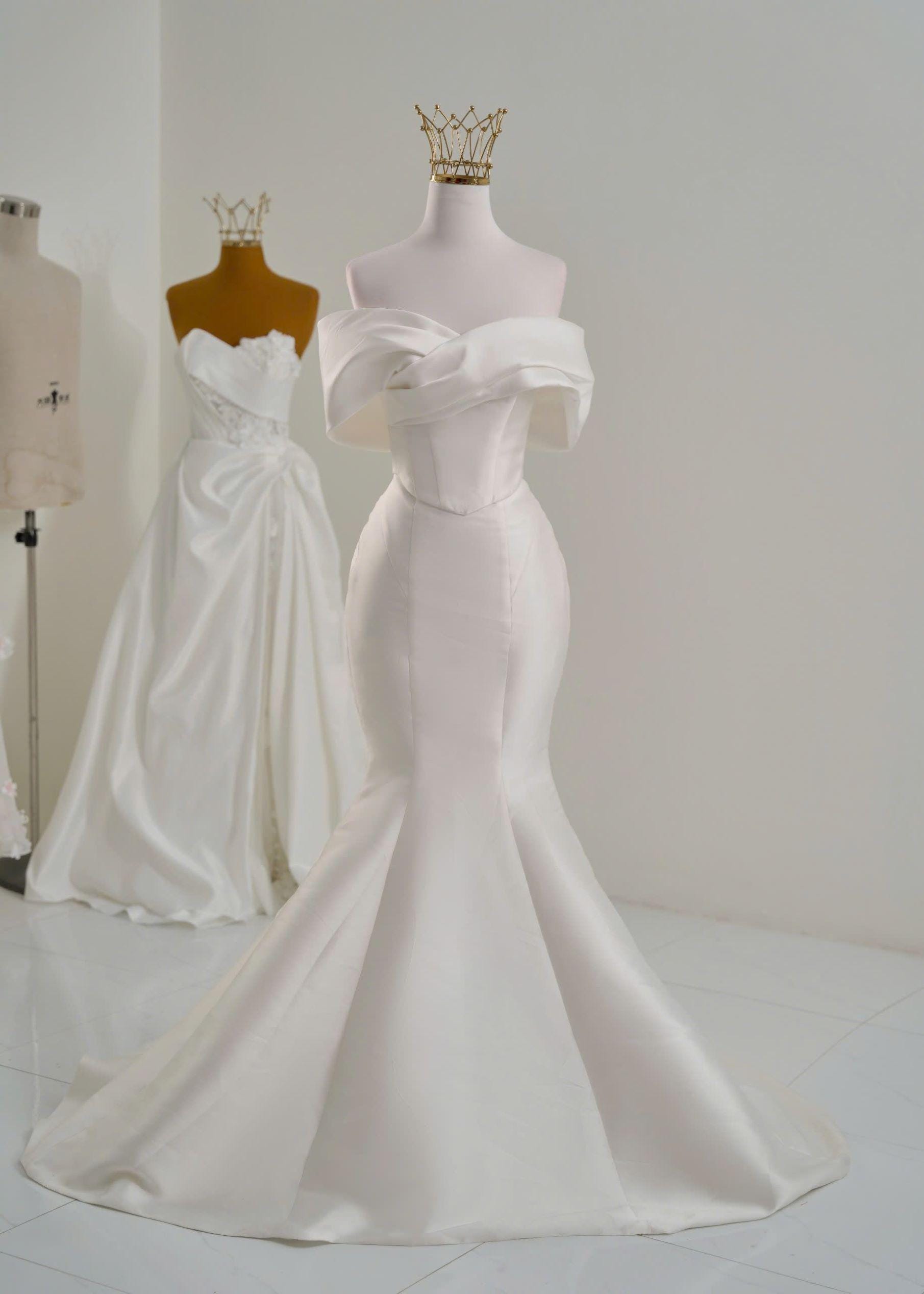 chinese dress ladies Wedding Mermaid Spaghetti Strap 3D Lace Tulle Lace Gown TW120 by Tina Holly Off White / 28
