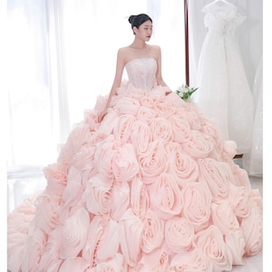 etsy pink wedding dress Pink Lace Wedding Dress, Fairytale Blush Dusty Pink Gown Princess Style