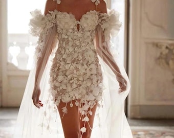 Dreamy  Bridal Gown with Hand-applique Floral, romantic wedding dress with flower, custom made any size, Lisa Bridal