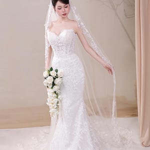 Sweetheart Lace Mermaid Wedding Dress,  Premium Embroidered Lace, elegant mermaid wedding dress, custom made, plus size available