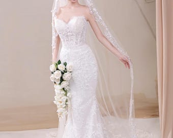 Sweetheart Lace Mermaid Wedding Dress,  Premium Embroidered Lace, elegant mermaid wedding dress, custom made, plus size available