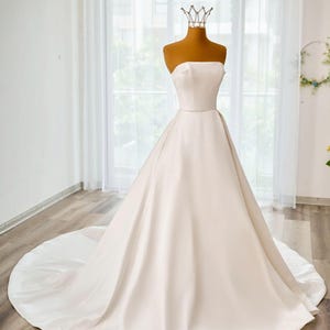 Minimalist Mikado wedding dress, Elegant A line Bridal Gown with Train, Classic Wedding Dress, Customizable big size, Lisa Bridal Boutique