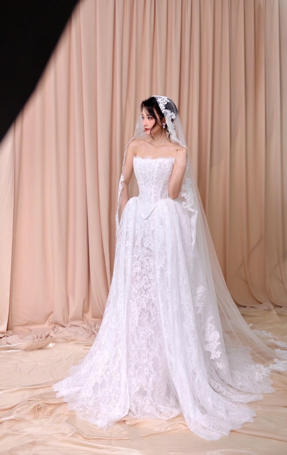 wedding dress with detachable skirt Sweetheart Neck Sheath Lace Dresses Court Train AWD1243 15% Viscose Dusty Pink Tulle Skirt Wedding