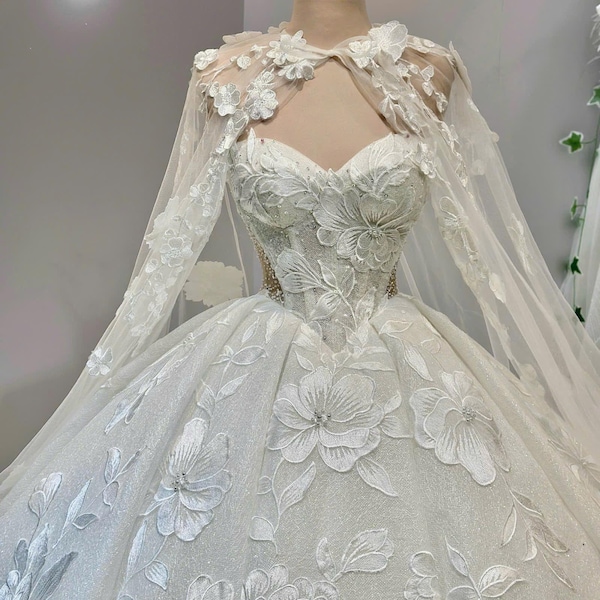 Beaded Ball Luxury Princess Wedding Dresses, premium lace Bridal Gown, Fairy Maxi Wedding gown, XXL available