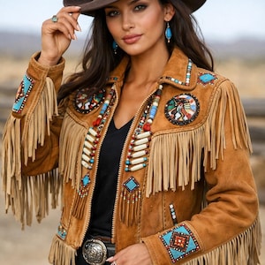 Bruin suède franje damesjas, western cowgirl boho festivaljas