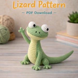 Patrón de lagarto de ganchillo, juguete amigurumi que saluda (PDF), apto para principiantes (descarga en PDF)