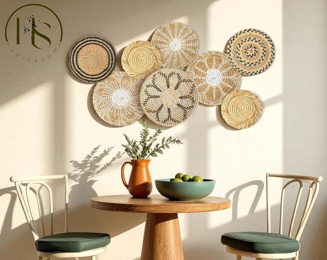 Handwoven Seagrass Basket Wall Decor Set - Boho Woven Bowls, Plates - Etsy