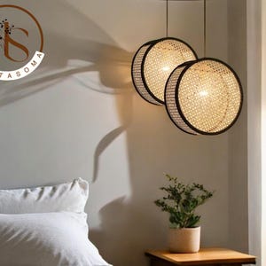 Rattan Hanging Lamp, Wabi Sabi Pendant Light, Wicker  Pendant Light, Bamboo Lampshade, Woven Light Shade, Rattan Chandelier