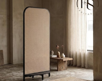 Biombo de ratán tejido a mano, biombo de madera maciza