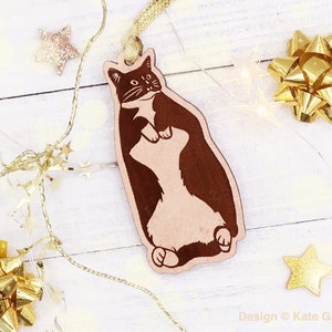 Tuxedo cat ornament // wooden Christmas ornament