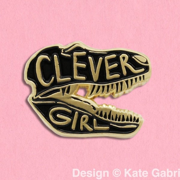 Black Clever Girl Jurassic Park enamel lapel pin / Buy 3 Pins Get 1 Free with code PINSGALORE / black and gold