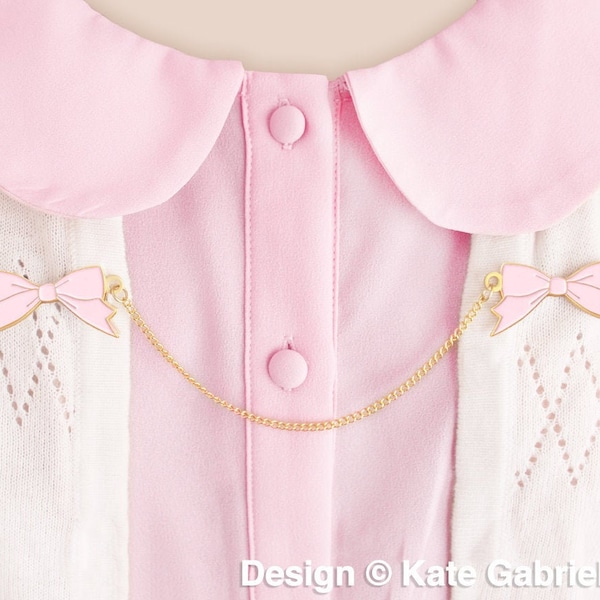 Adorables pinces à pull ou pinces à col kawaii avec noeud rose