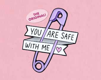Safe with me safety pin enamel lapel pin