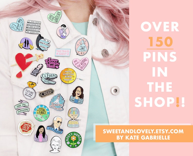 Sass the patriarchy feminist enamel lapel pin / Buy 3 Pins Get 1 Free with code PINSGALORE / pink and green image 3