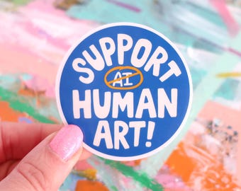 Pegatina de apoyo al arte humano contra la IA