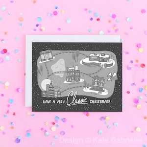 Tarjeta navideña con mapa de película clásica