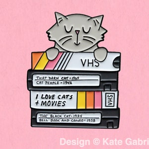 Cats and movies VHS enamel lapel pin