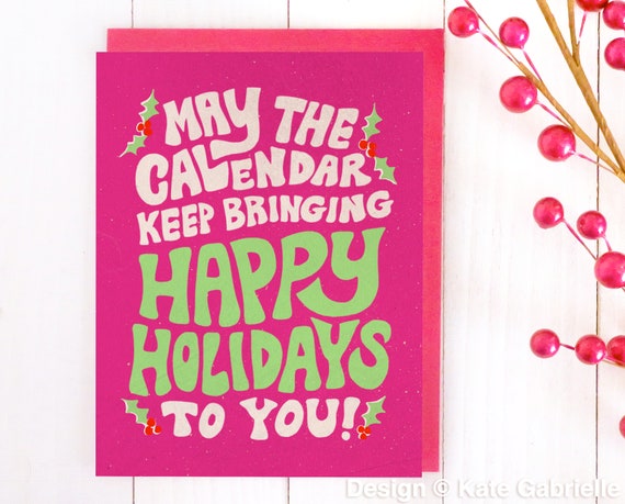 Happy Holidays Christmas Card Groovy Retro Vintage Inspired Card - Etsy