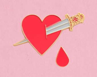 Bleeding heart enamel lapel pin brooch set