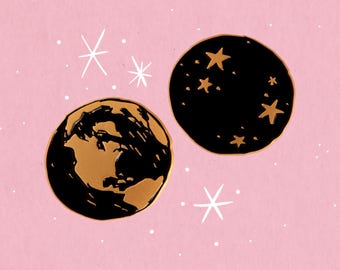 Earth and stars collar clip enamel lapel pin set