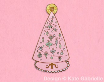 Pink Christmas tree enamel lapel pin / Buy 3 Pins Get 1 Free with code PINSGALORE