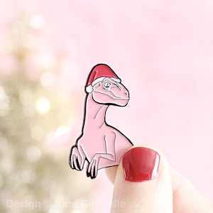 Christmas dinosaur raptor enamel lapel pin